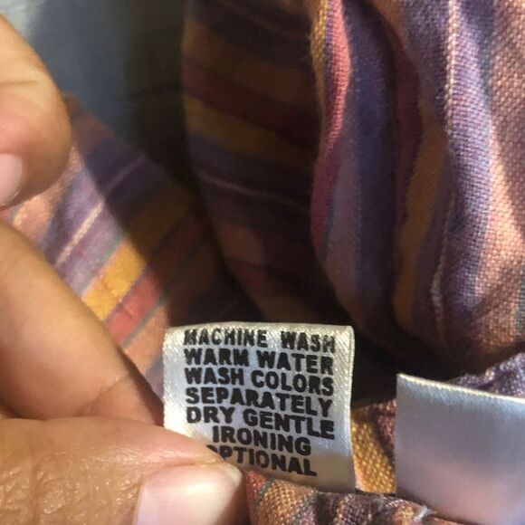 380. FLAX 100% Linen Striped Multicolor Pull on Pants size Large (14-18) - Picture 8 of 9